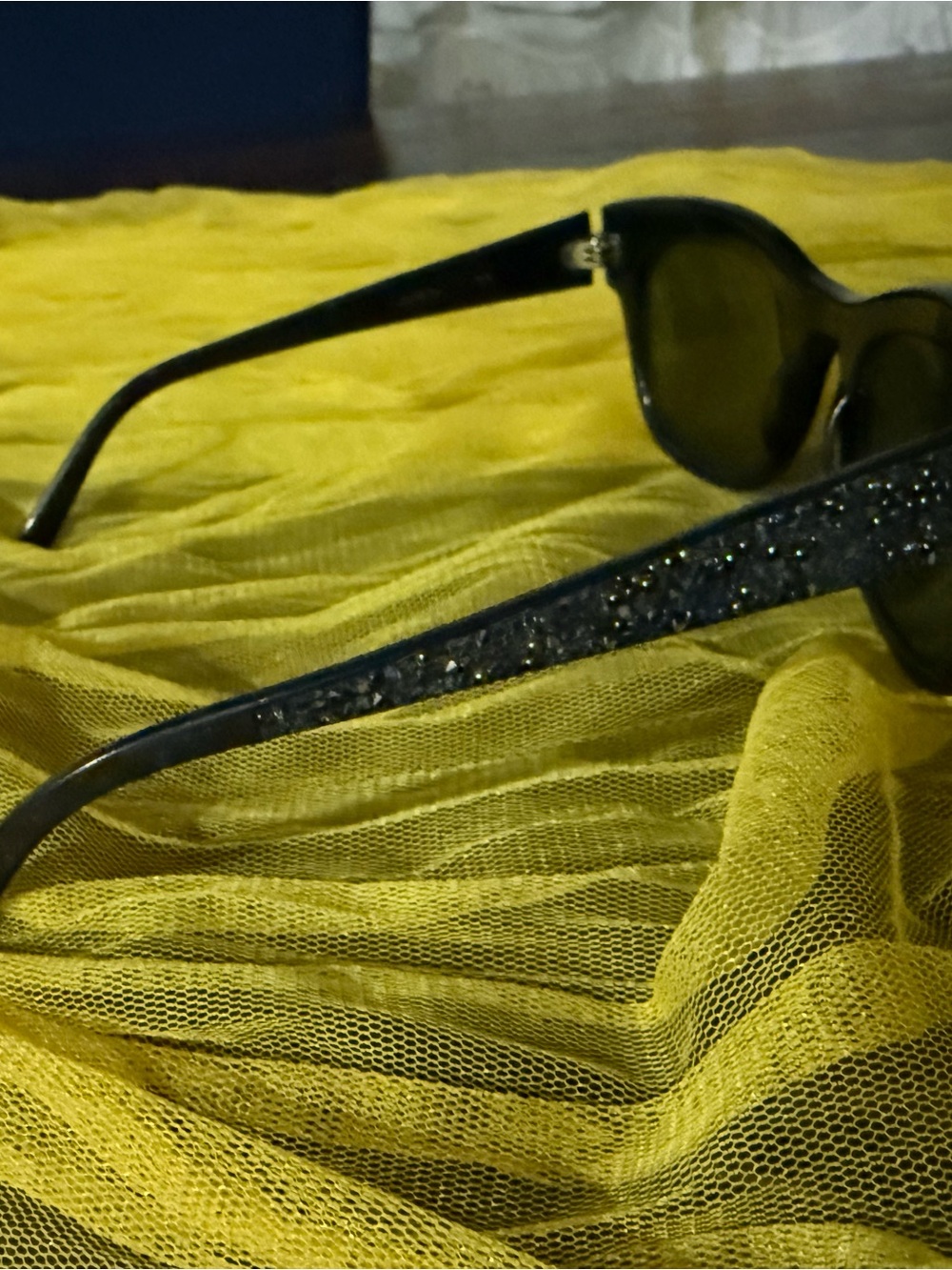 Valentino Black Frame with glitter sides Sunglasses with Dark Lenses